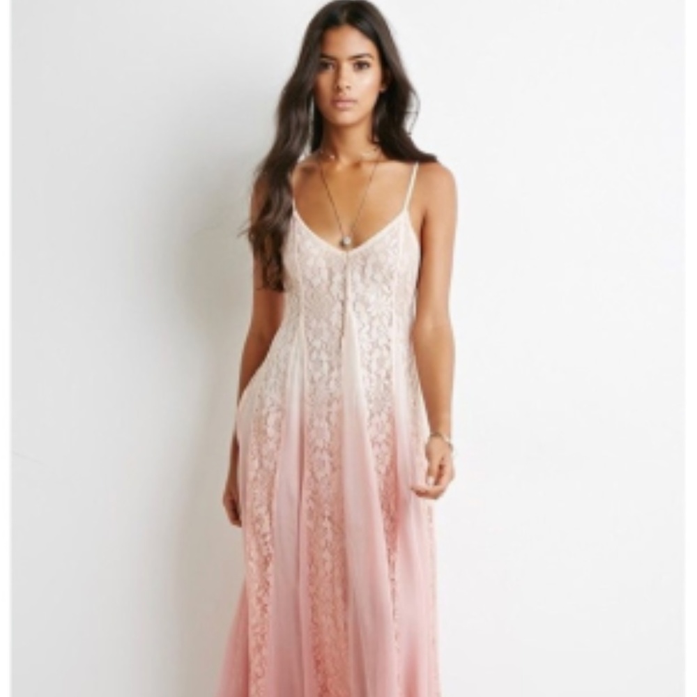 Lace Blush Pink Ombré Maxi Dress